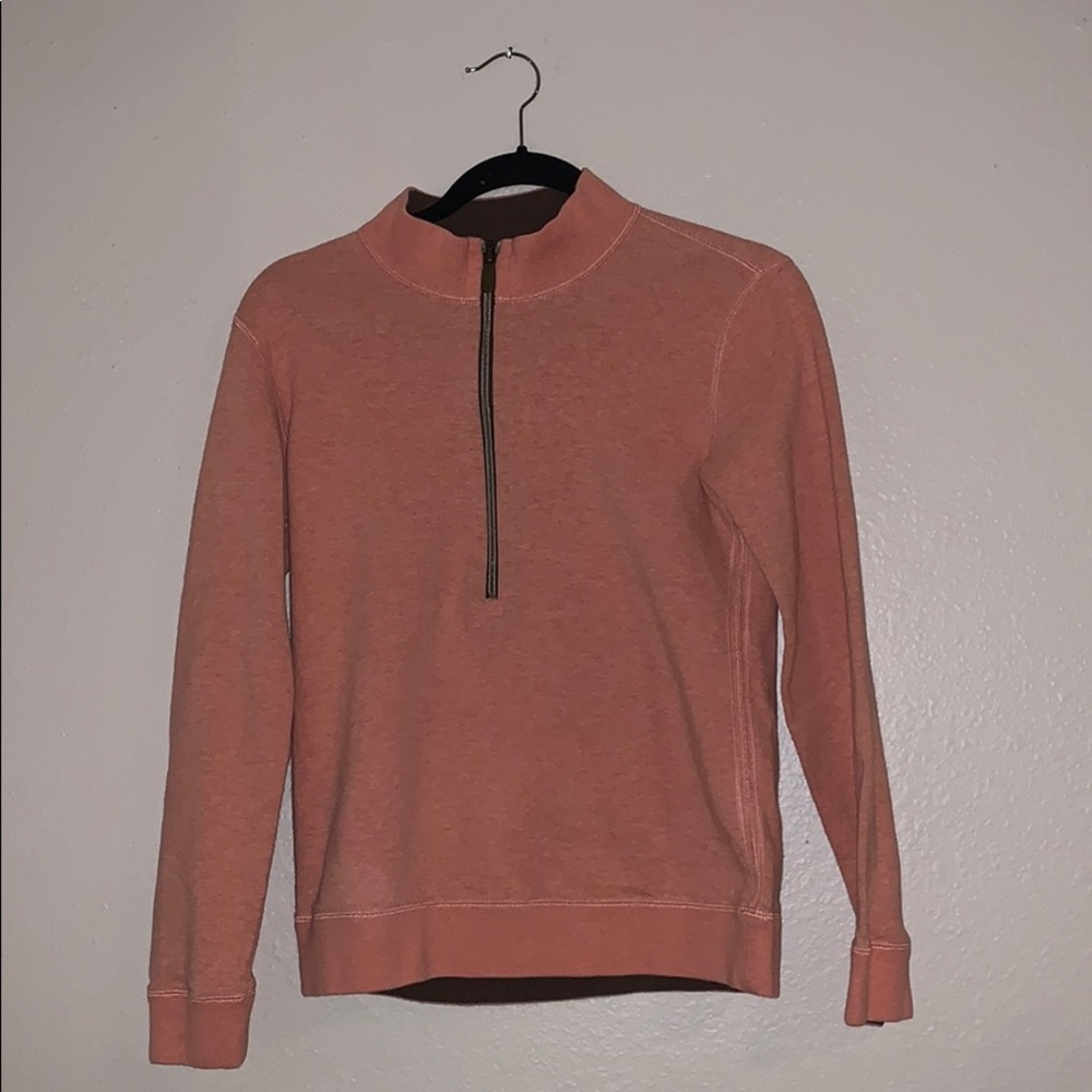 L.L. Bean peach - orange and brown reversible 1/2 zipper pullover long sleeve